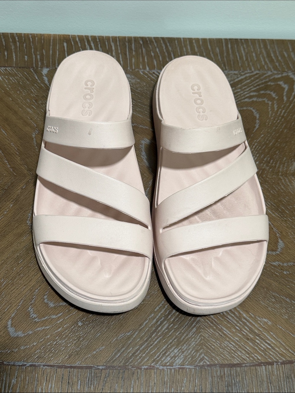 CROCS Women’s Triple-Strap Slide Sandals in Pale Pink